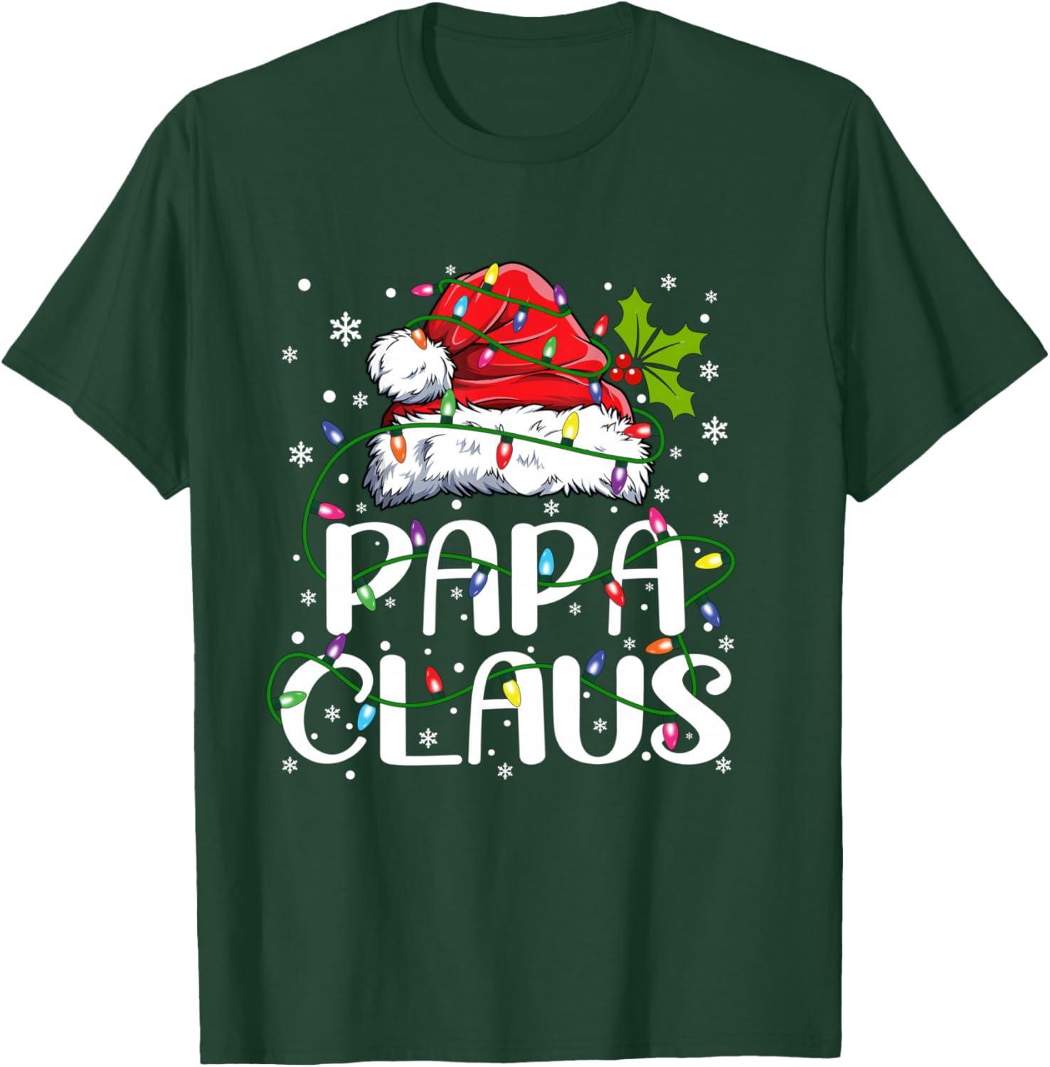 Papa Claus Christmas Lights Pajama Family Matching T-Shirt - T-Shirt | Forest