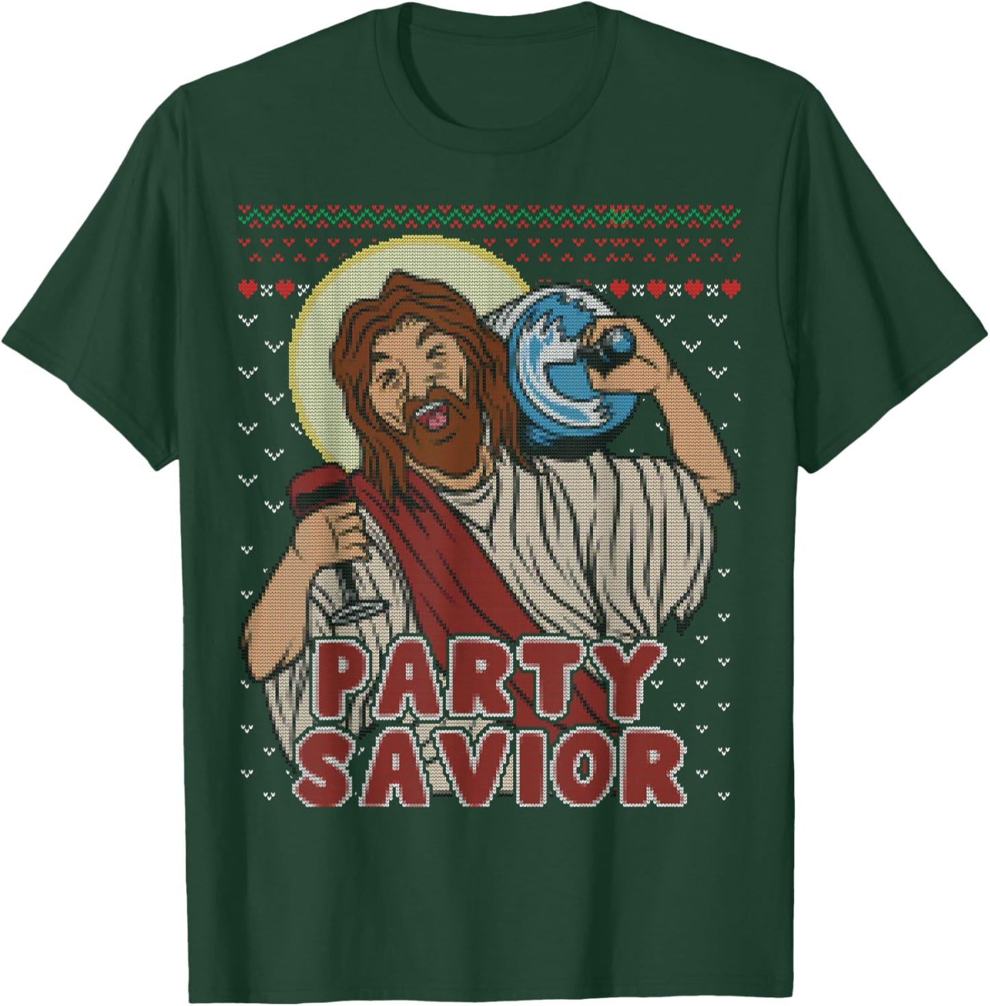 Party Savior Jesus Santa Claus Beer Ugly Christmas Sweater T-Shirt - T-Shirt | Forest