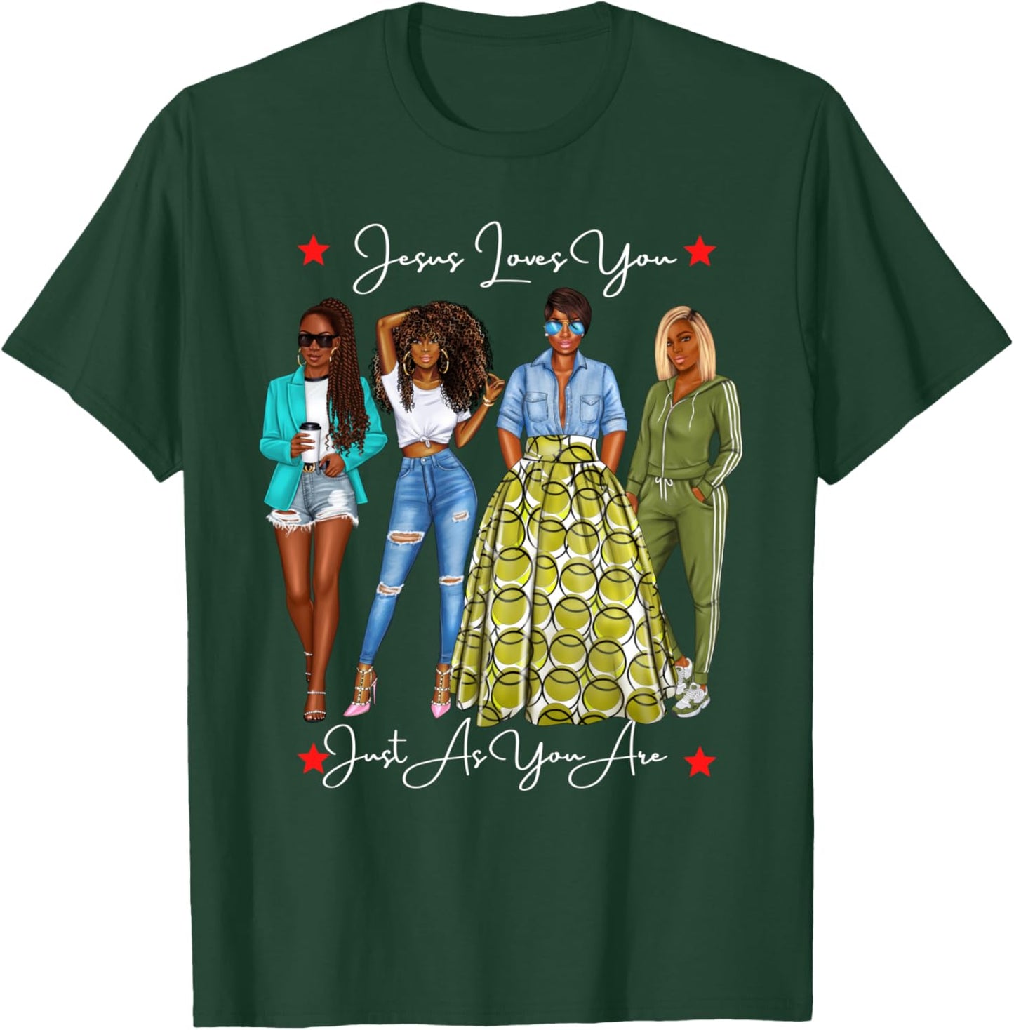 Jesus Loves You Cool African American WOmen Female Black T-Shirt - T-Shirt | Forest