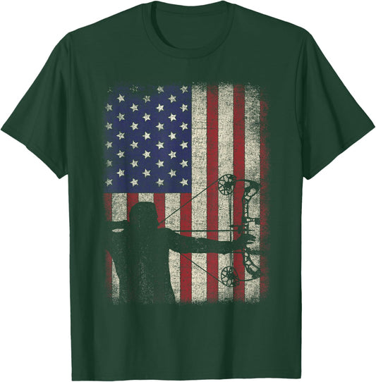 Archery American Flag Vintage Men Archer Bowhunting Hunter T-Shirt - T-Shirt | Forest