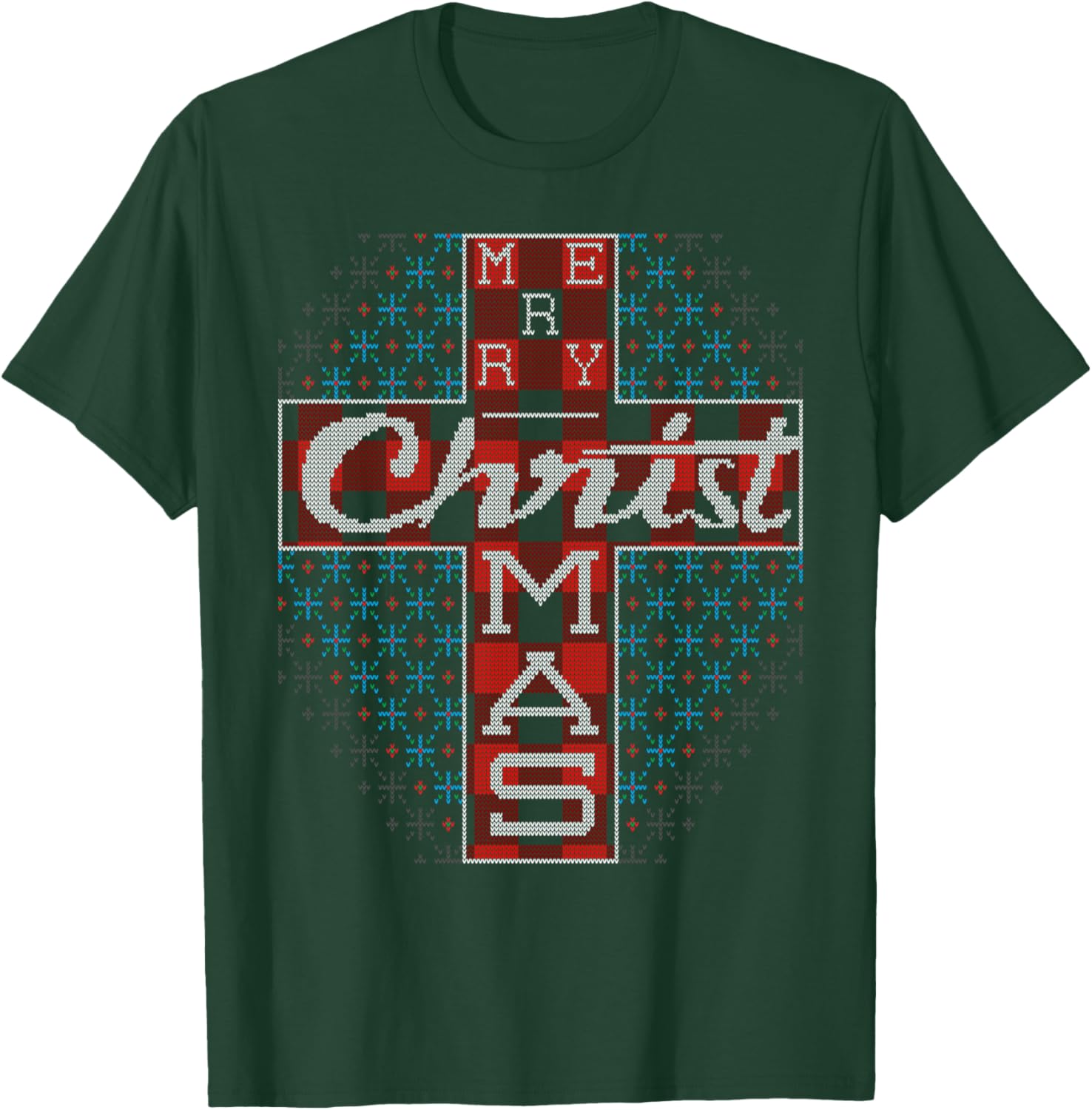 Merry Christmas Jesus Believer Christian Cross Ugly Sweater T-Shirt - T-Shirt | Forest