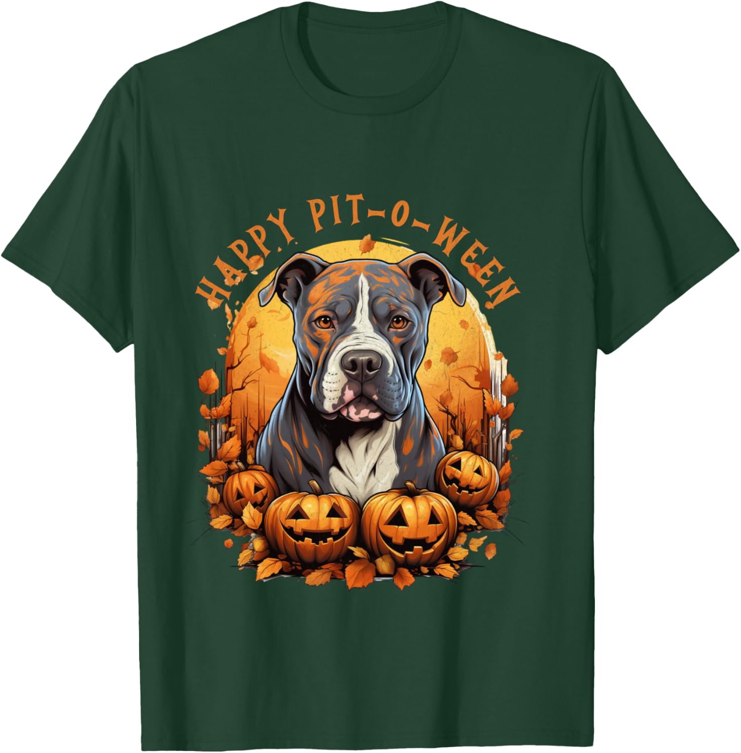 Funny Halloween Pitbull Dog Lover Jack O Lantern Pumpkin T-Shirt - T-Shirt | Forest