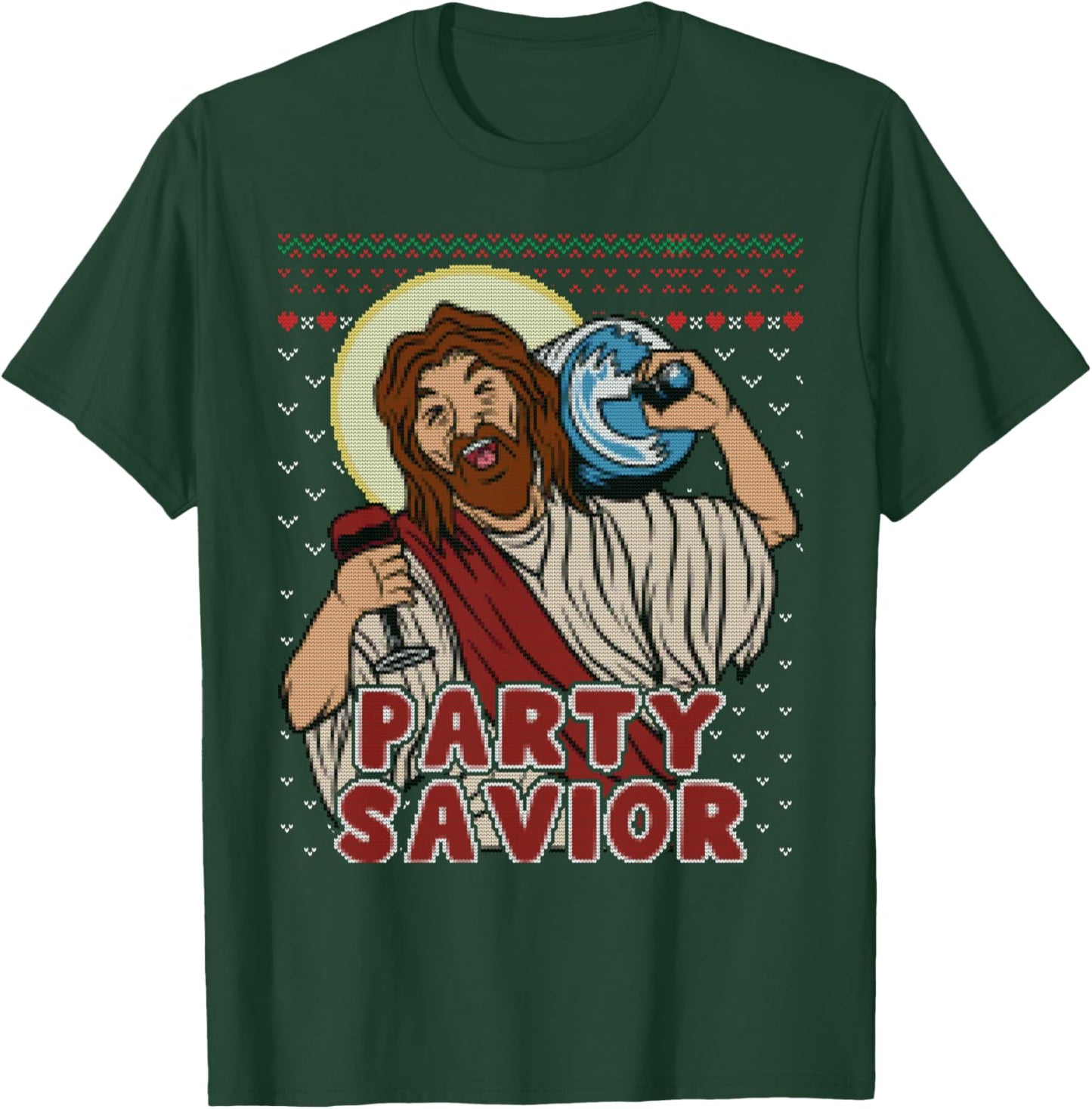 Party Savior Jesus Santa Claus Beer Ugly Christmas Sweater T-Shirt - T-Shirt | Forest