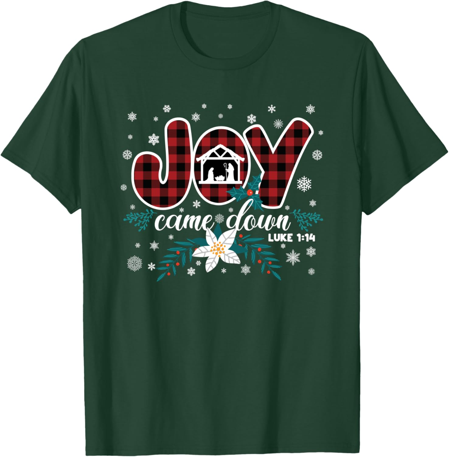 Nativity Jesus Christian Christmas Buffalo Plaid T-Shirt - T-Shirt | Forest