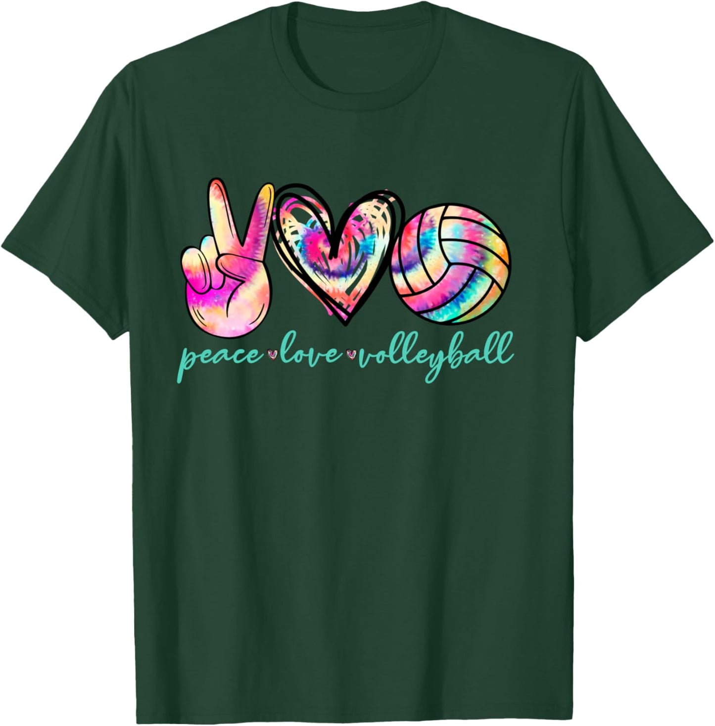 Peace Love Volleyball Player Tie Dye Style Women Teen Girls T-Shirt - T-Shirt | Forest