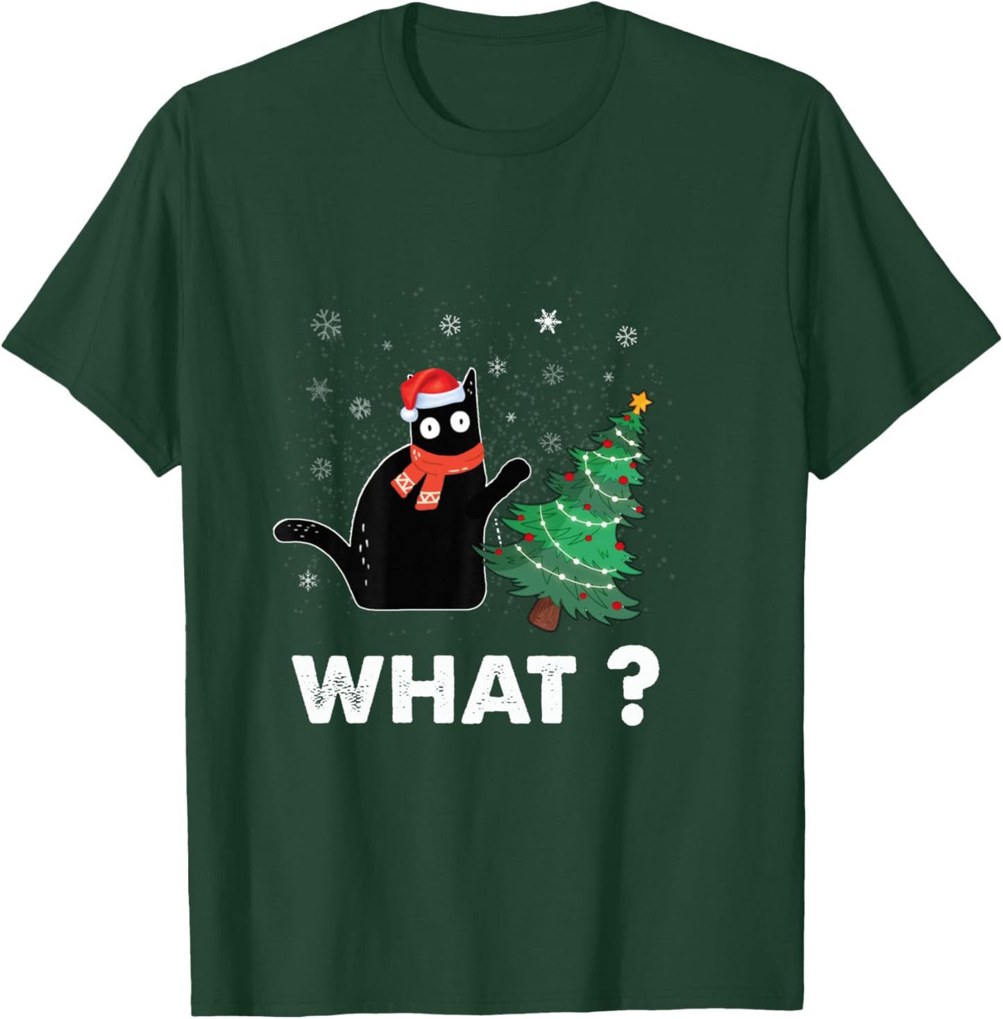 Funny black cat gift pushing Christmas tree over cat what? T-Shirt - T-Shirt | Forest