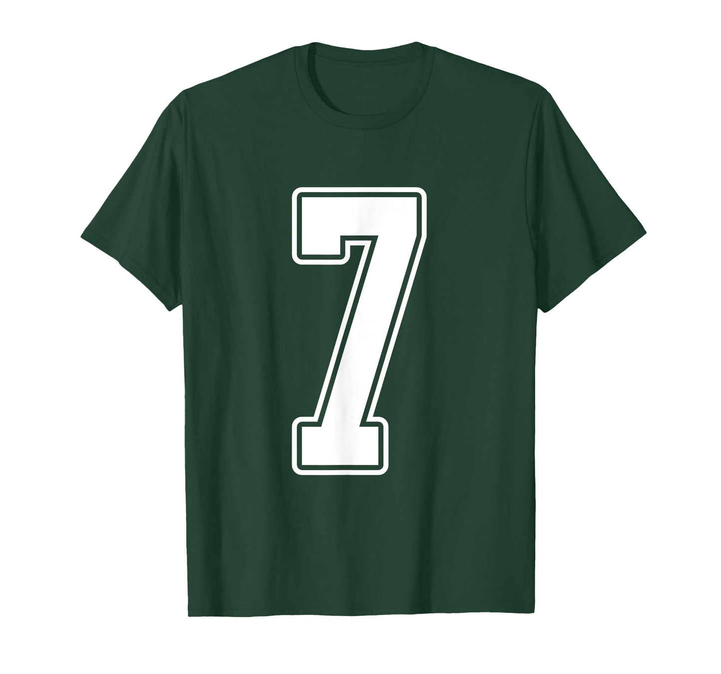 #7 White Outline Number 7 Sports Fan Jersey Style T-Shirt