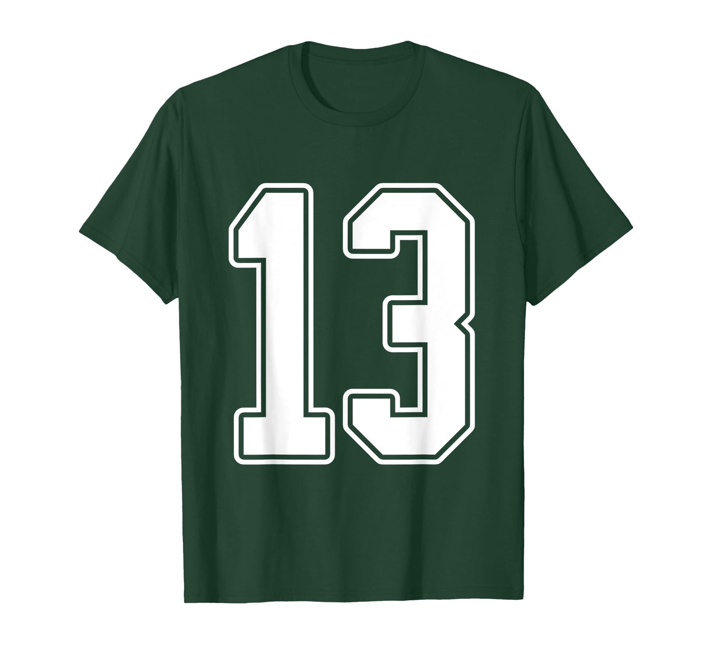 #13 White Outline Number 13 Sports Fan Jersey Style T-Shirt