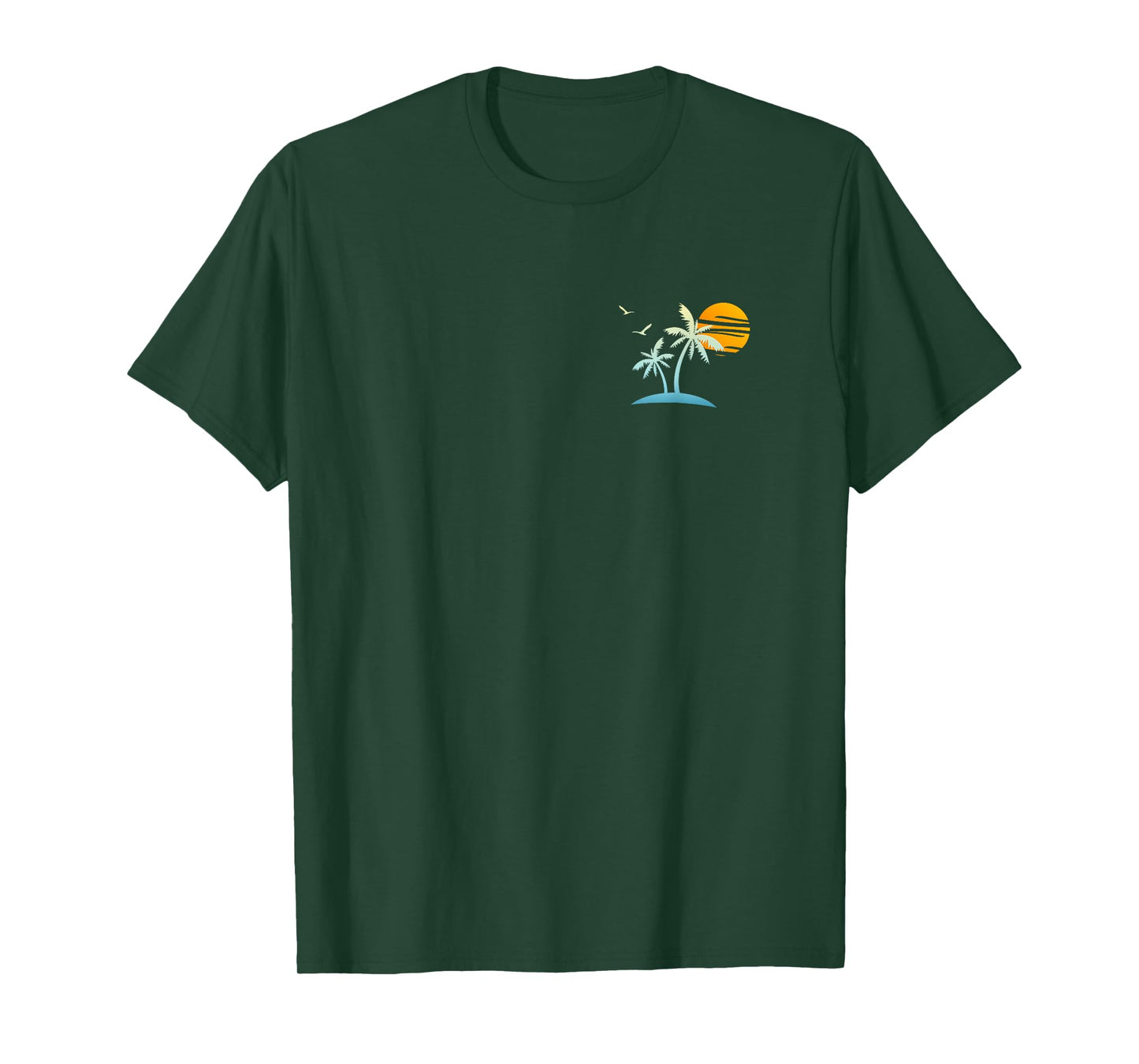 Front Back Heartbeat Sailboat Palm Trees Sunset Island Beach T-Shirt