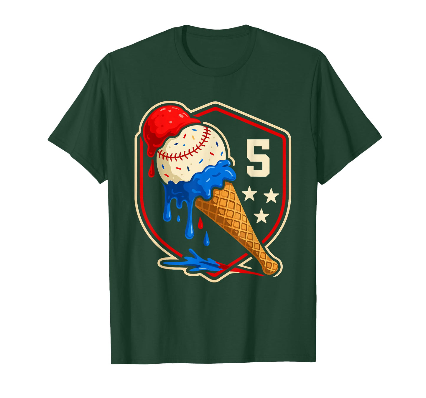 Baseball Drip 5 Year Old Ice Cream Drip 5th Birthday Boy T-Shirt