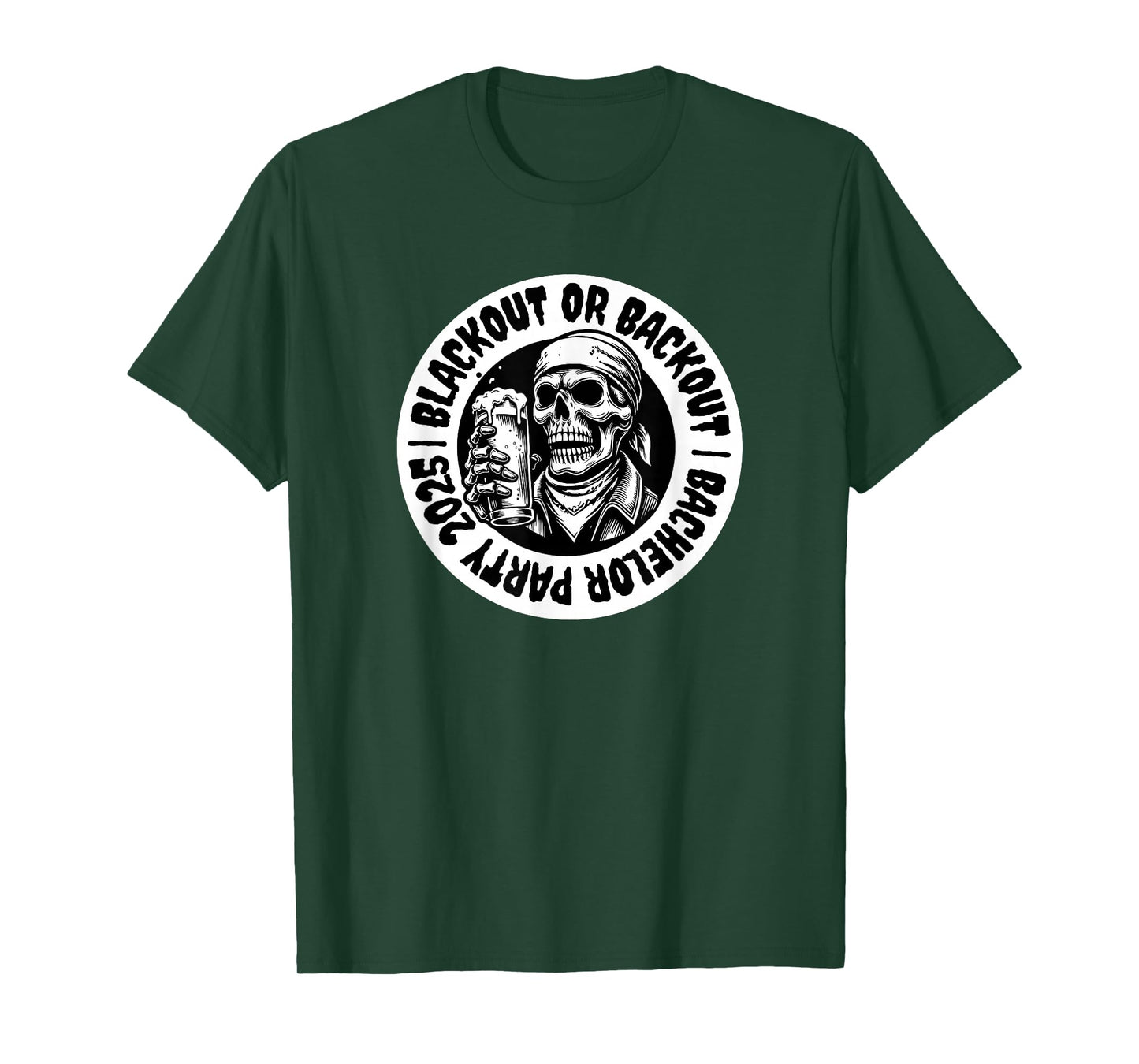 Funny Bachelor Party 2025 Blackout Skull Beer Groomsmen T-Shirt