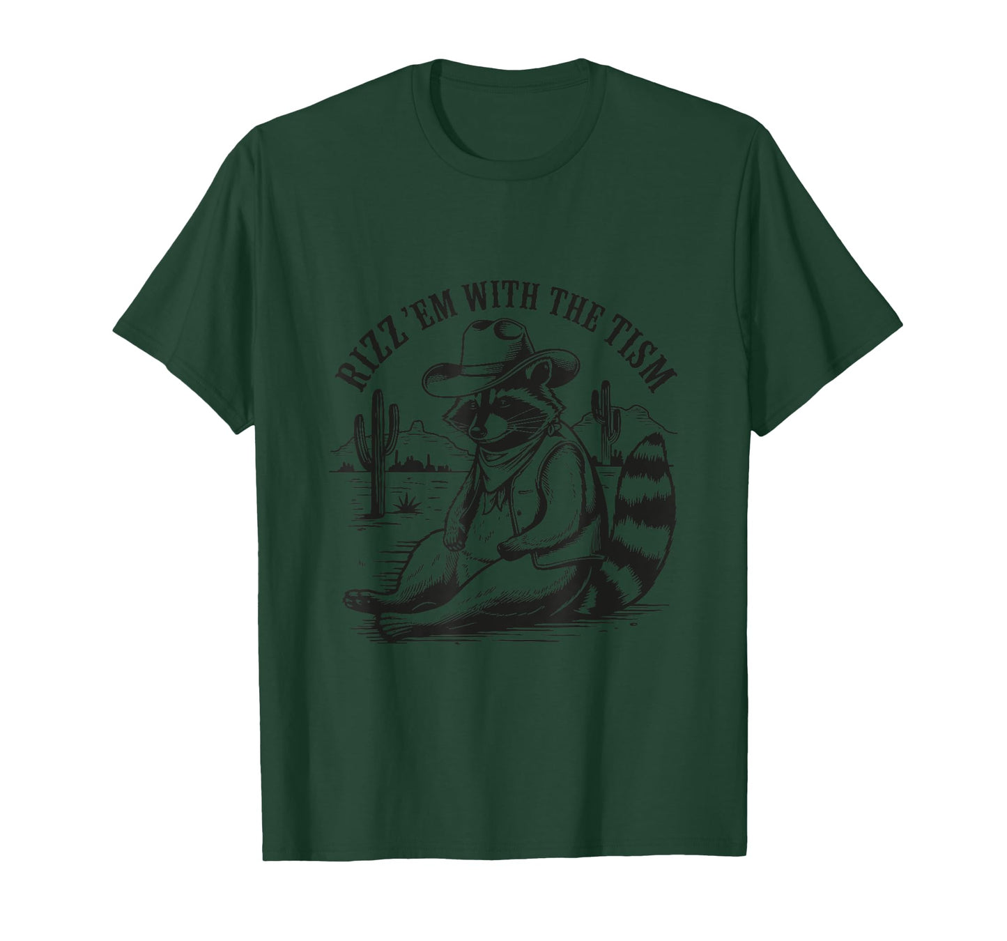 Rizz Em With The Tism Vintage Funny Cowboy Raccoon Autistic T-Shirt