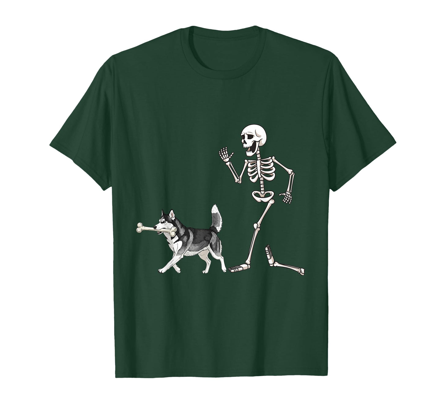 Funny Halloween Siberian Husky and Skeleton T-Shirt