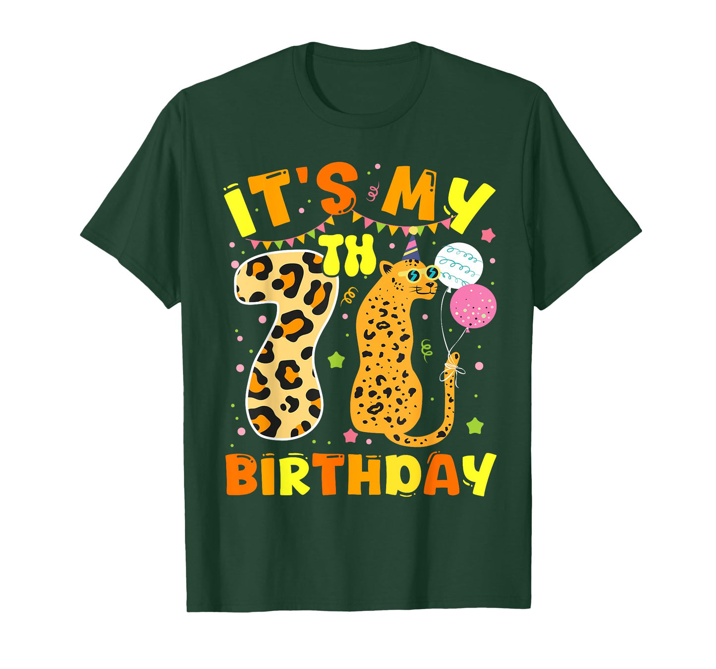 It's My 7th Birthday Leopard Cheetah 7 Years Old Bday Party T-Shirt