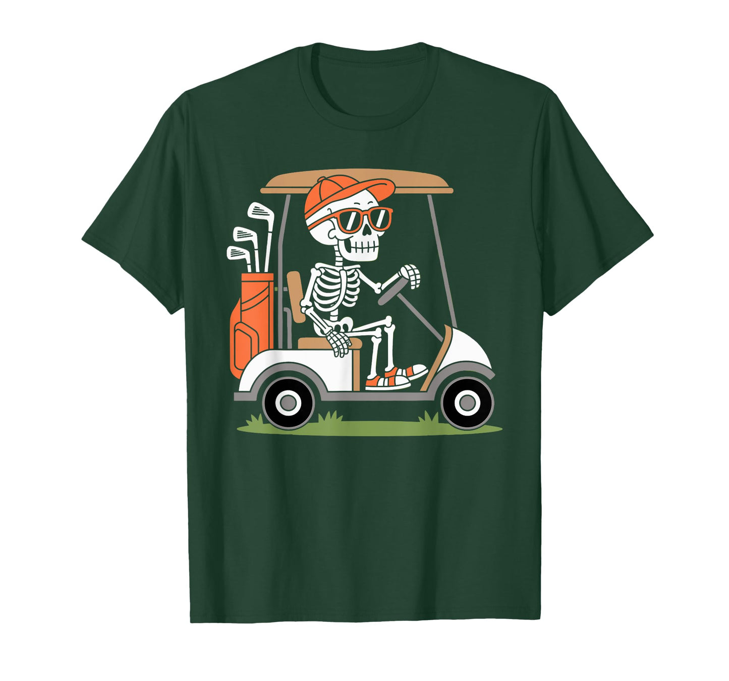 Funny Skeleton Golfer in Golf Cart Golfing Halloween T-Shirt