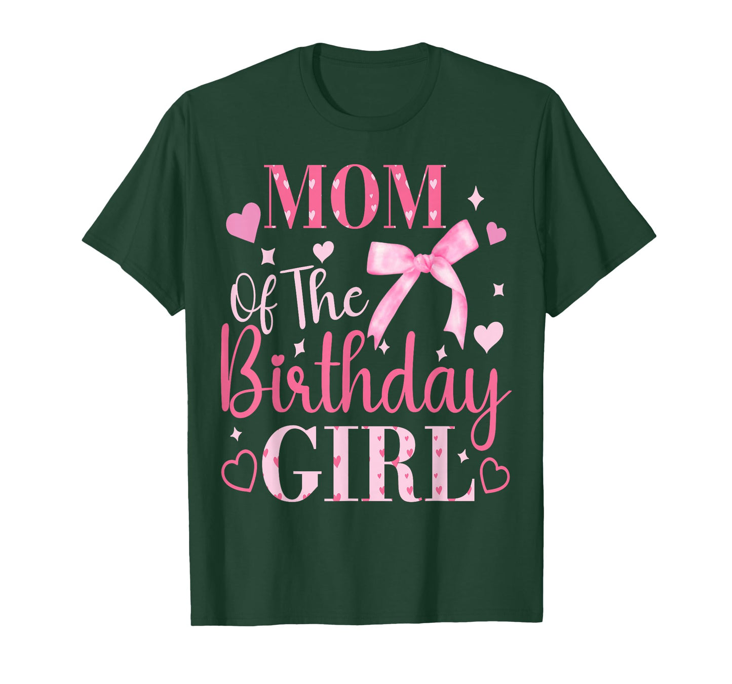 Mom of The Birthday Girl Bow Cute Pink Matching Family Party T-Shirt