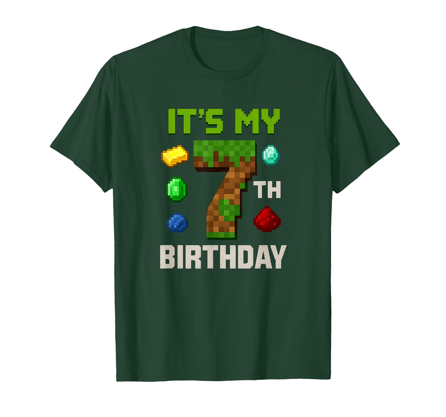 Pixelated Level 7 Birthday Kids Gamer Party Design T-Shirt