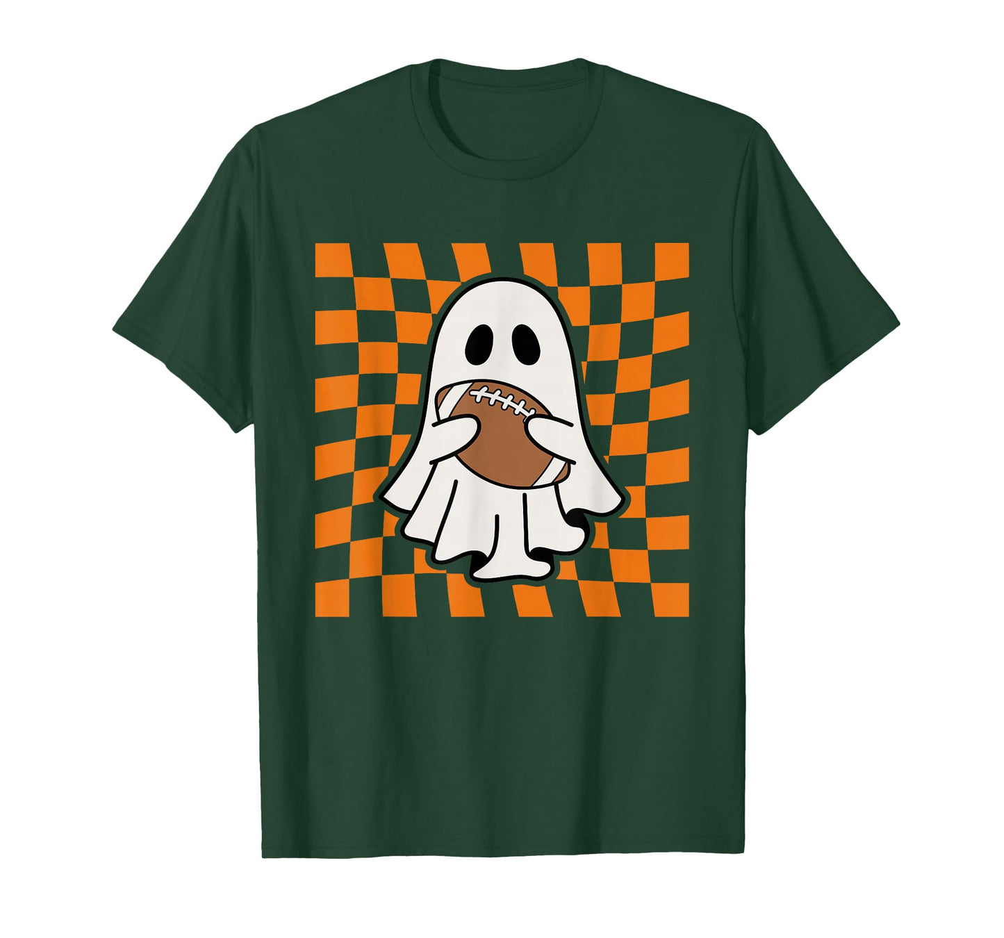 Groovy Halloween Ghost Football Checkered Boo Game Day Sport T-Shirt