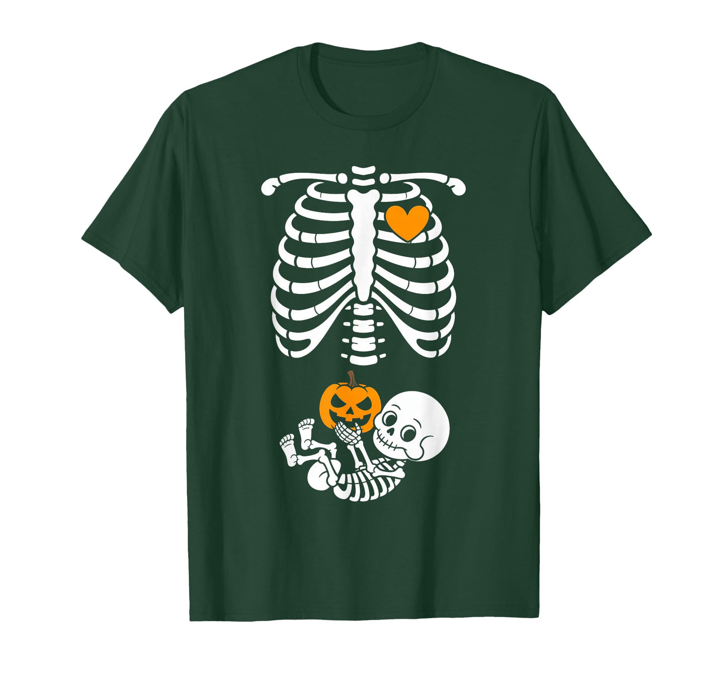 Halloween Skeleton Baby Rib Cage Maternity Pregnant Pumpkin T-Shirt