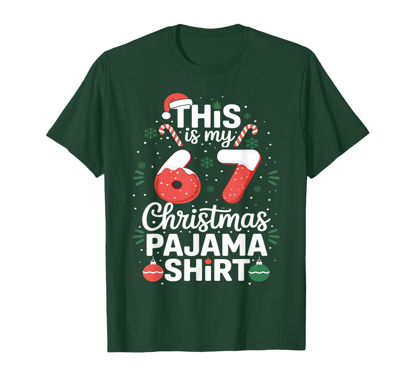 Funny 67 Christmas Pajamas Shirt Six Seven Meme Brainrot T-Shirt