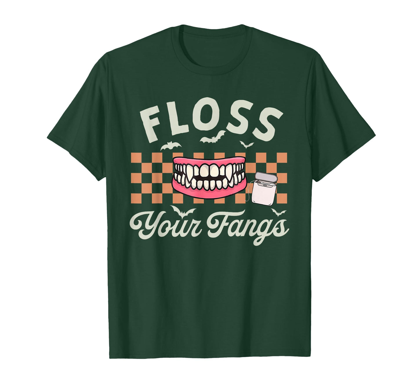 Retro Funny Teeth Floss Your Fangs Dentist Spooky Halloween T-Shirt