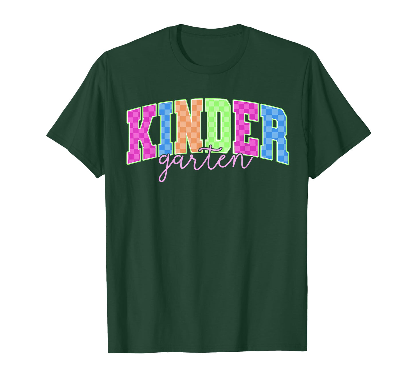 Back To School Neon Checkered Kindergarten, Colorful Teacher T-Shirt