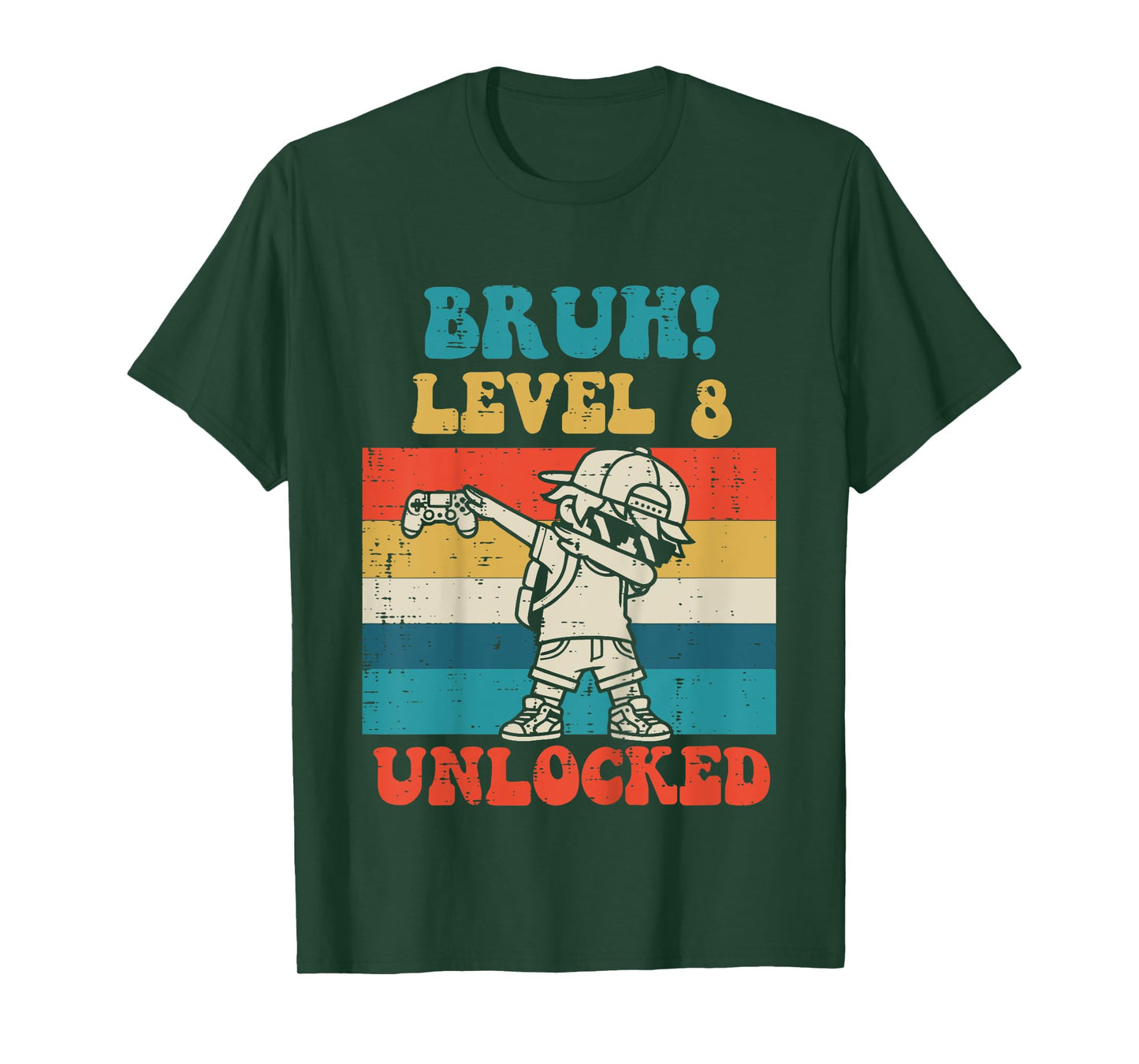 Kids Bruh Level 8 Unlocked Gamer Dab Retro 8th Birthday Boys Kids T-Shirt
