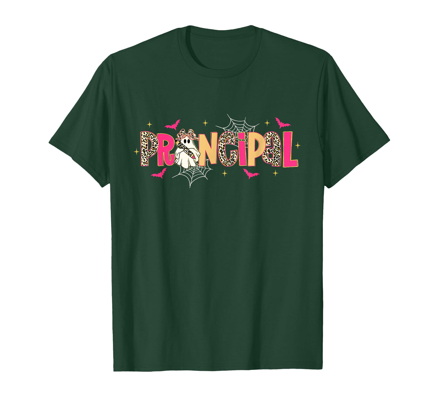 Principal Ghost Pencil Bow Leopard Funny Halloween Costumes T-Shirt