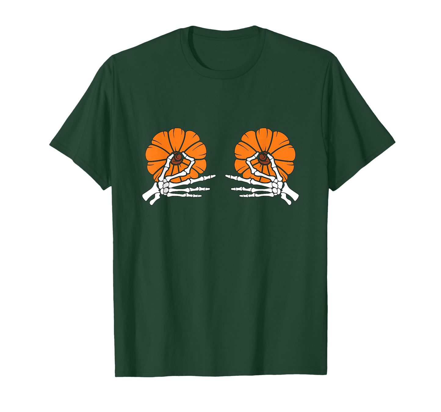 Skeleton Hands Pumpkin Boobs Naughty Sexy Halloween Costume T-Shirt