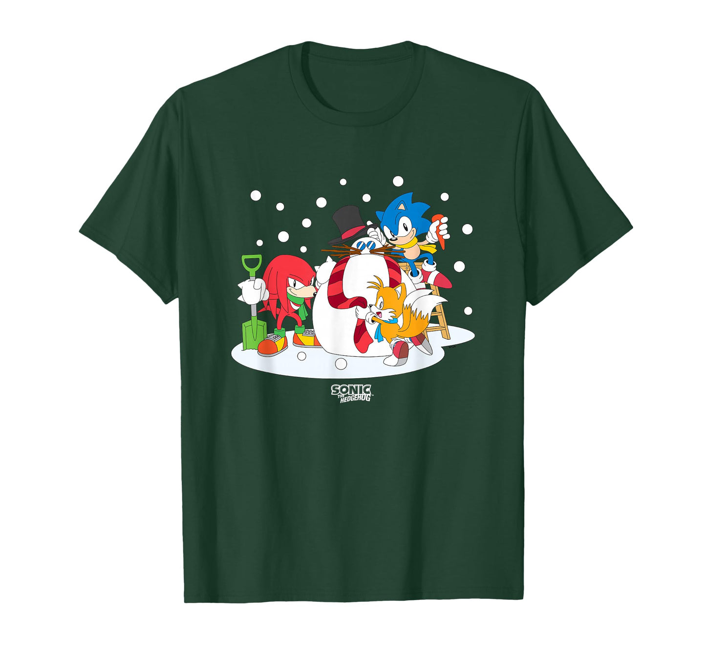 Sonic The Hedgehog Christmas Team Sonic Building Snowman T-Shirt