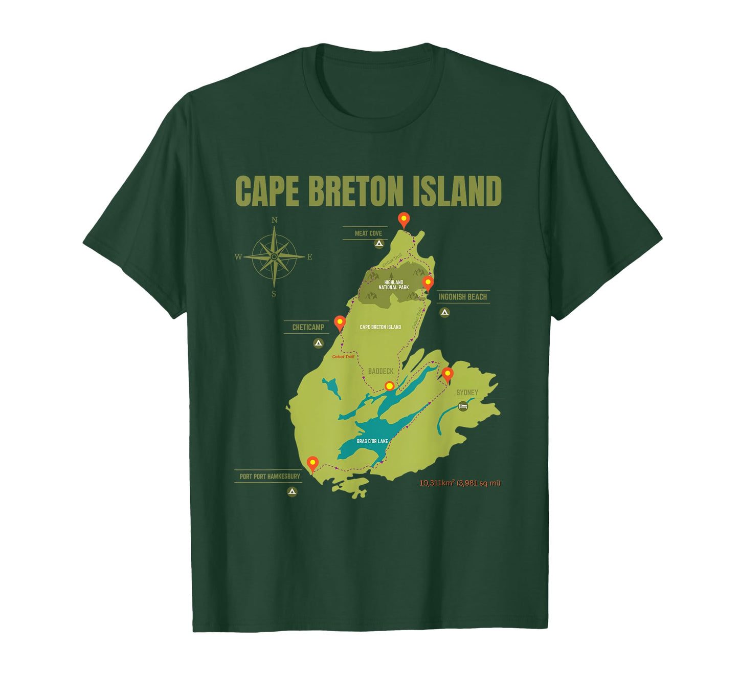 Cape Breton Island, Nova scotia canada - map with locations T-Shirt