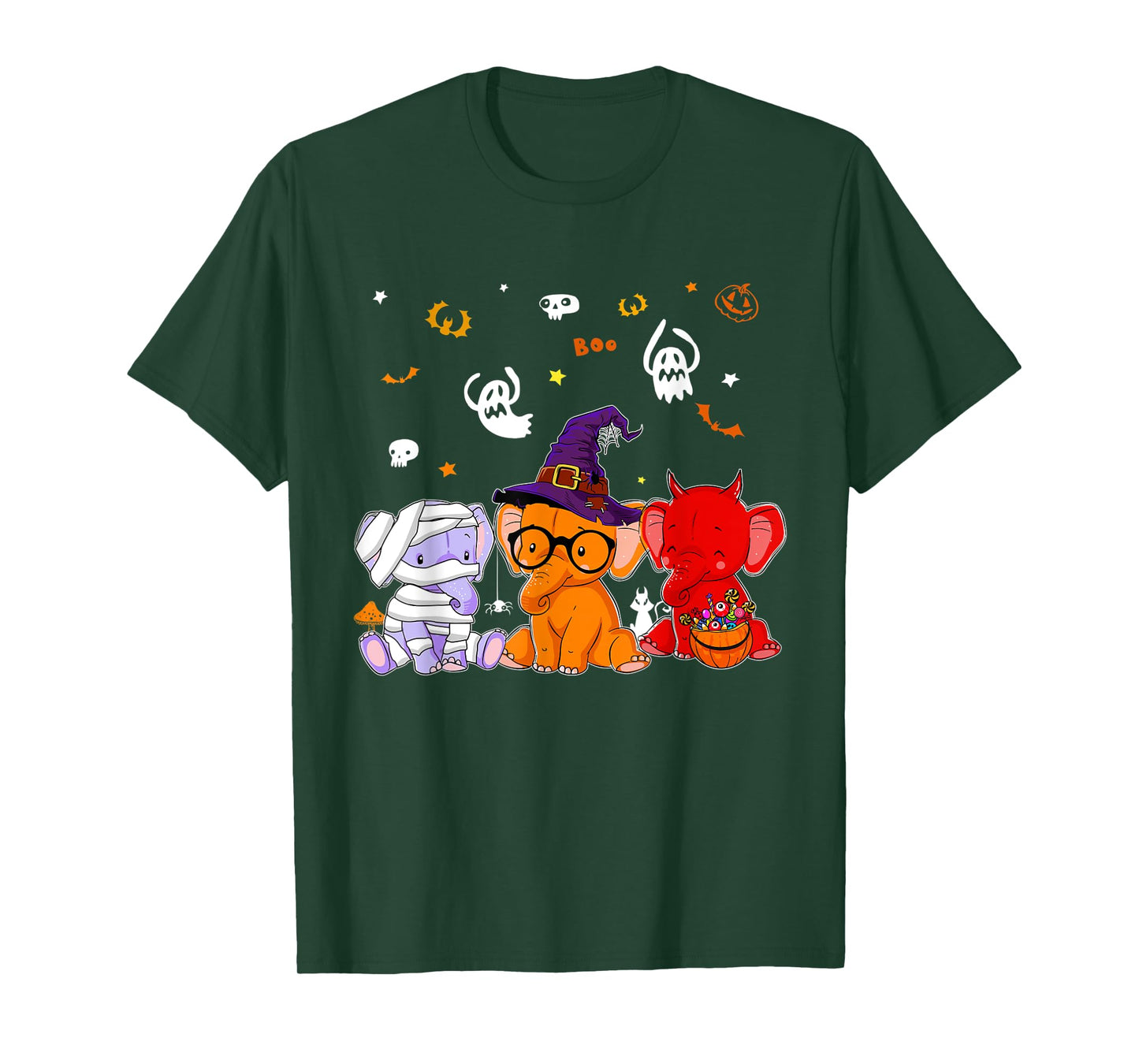 Cute Elephants In Mummy Wicked Witches Devil Halloween T-Shirt