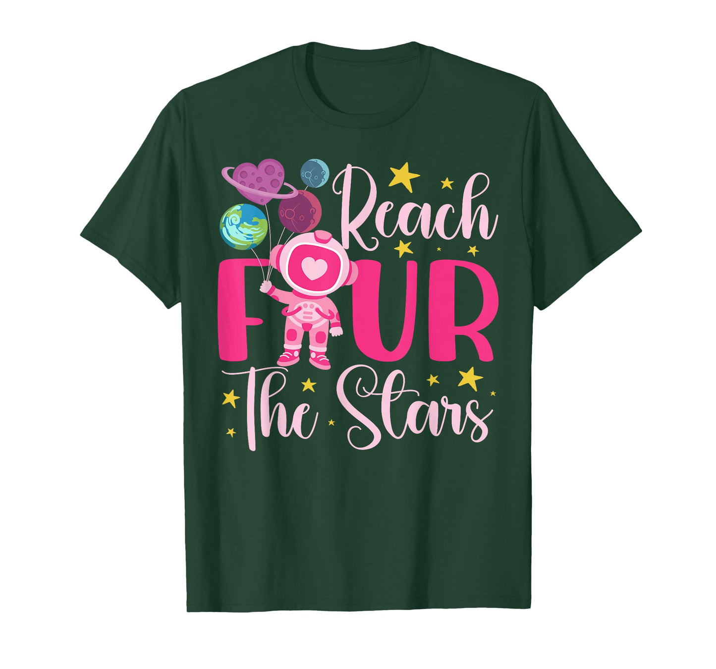 Reaching Four The Stars Birthday Boy Girl 4 Yrs Old 4th Bday T-Shirt