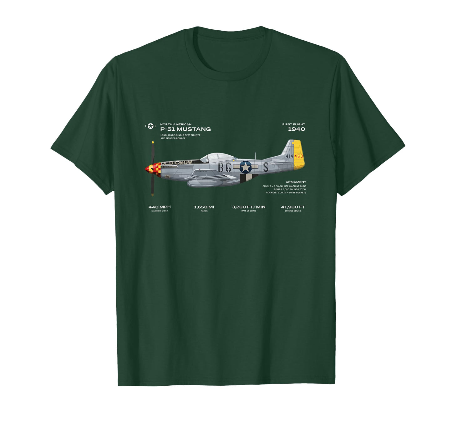 P-51 Mustang WWII Aeroplane Historical Warbird Fighter T-Shirt