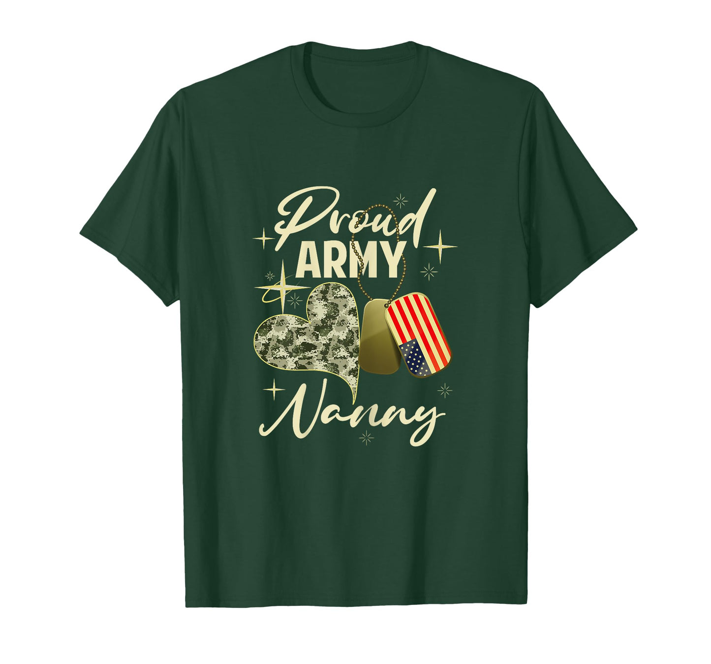 Proud Army Nanny Camouflage Mother's Day Dog Tag US Flag T-Shirt