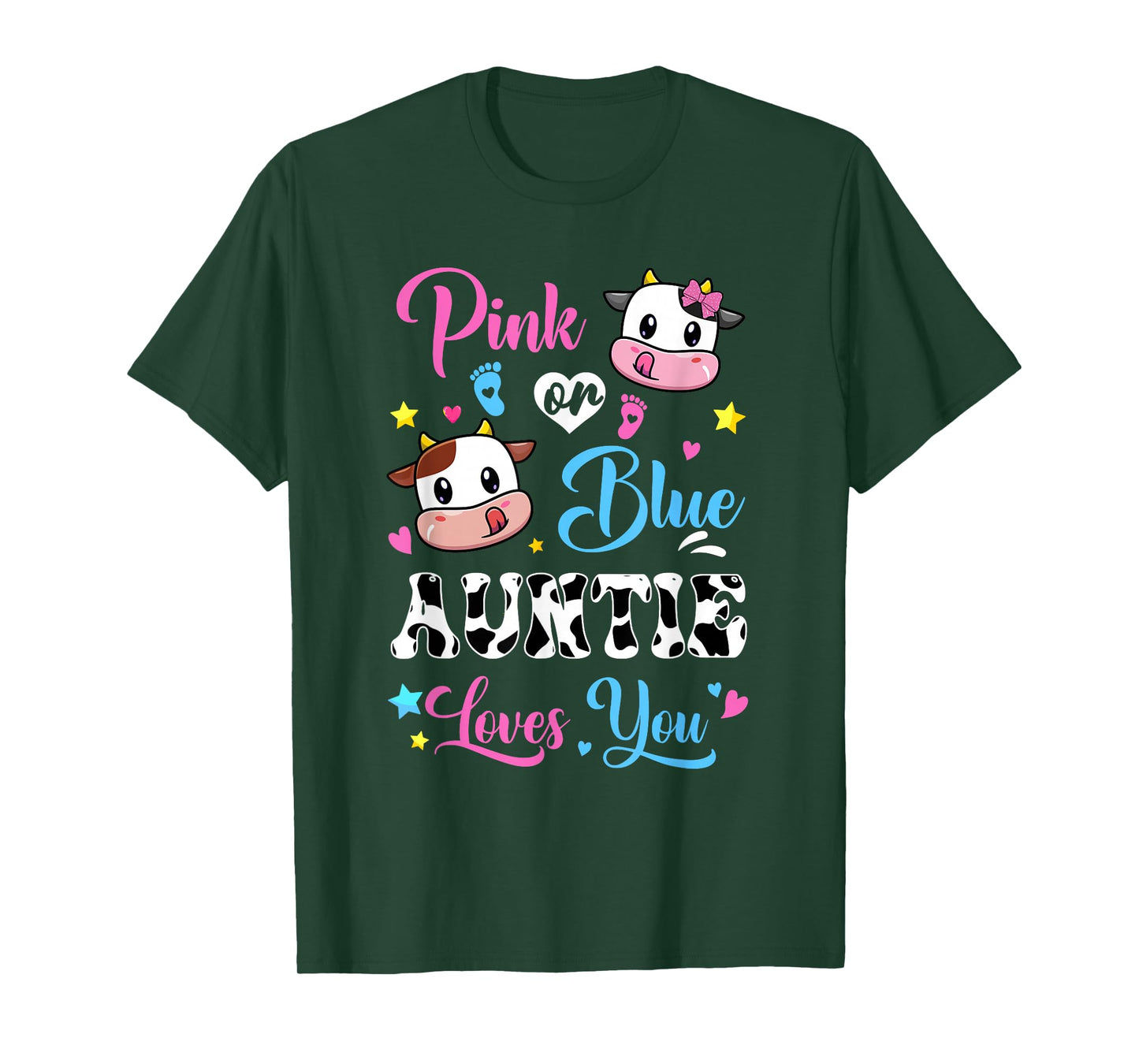 Pink Or Blue Auntie Loves You Cow Baby Gender Reveal T-Shirt