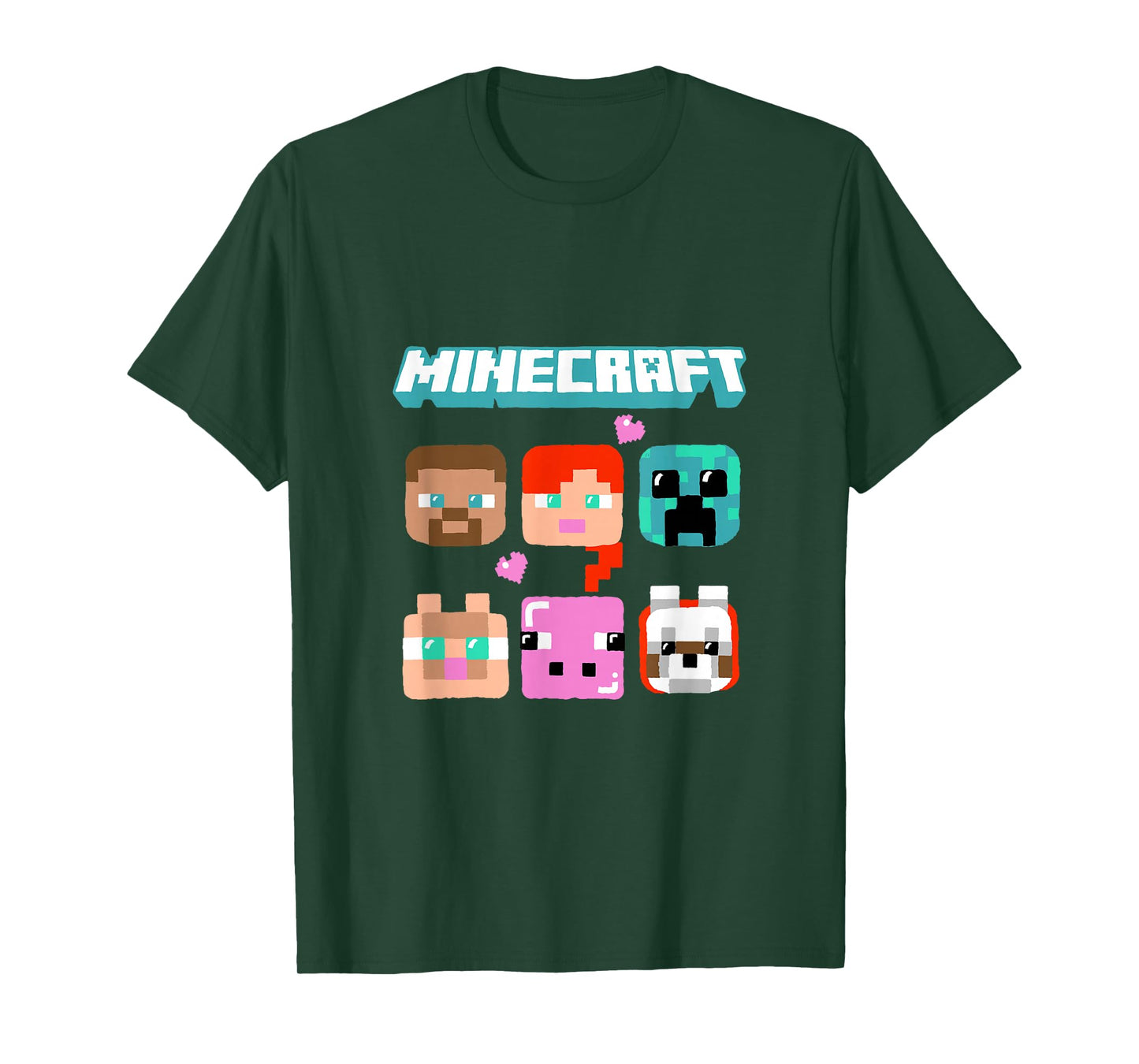 Minecraft Characters Faces With Hearts And Logo T-Shirt