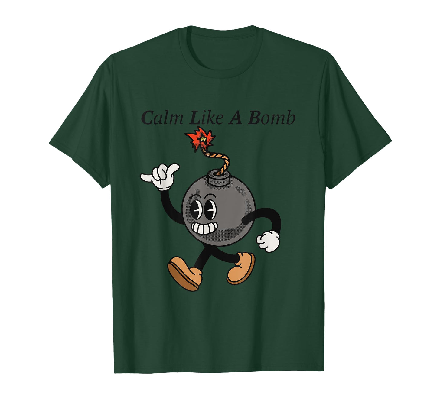 Laughing Revolution T-Shirts - Calm Like A Bomb - Funny Rubber Hose Retro Cartoon T-Shirt