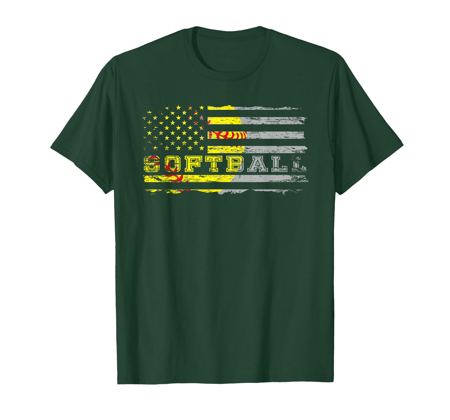 American flag softball fan Team Distressed Gift Women Girls Kids Men T-Shirt