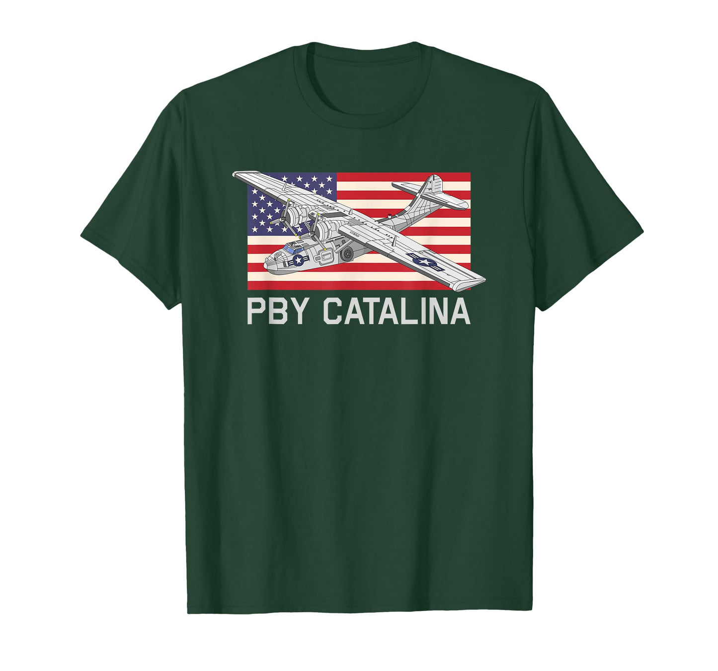 PBY Catalina American WW2 Flying Boat Diagram USA Flag T-Shirt