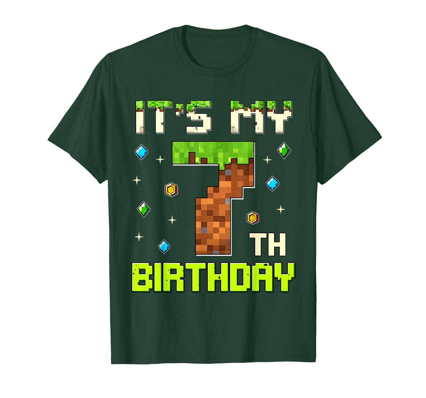 Boys Kids It's My 7th Birthday Game Pixel 7 Years Old T-Shirt