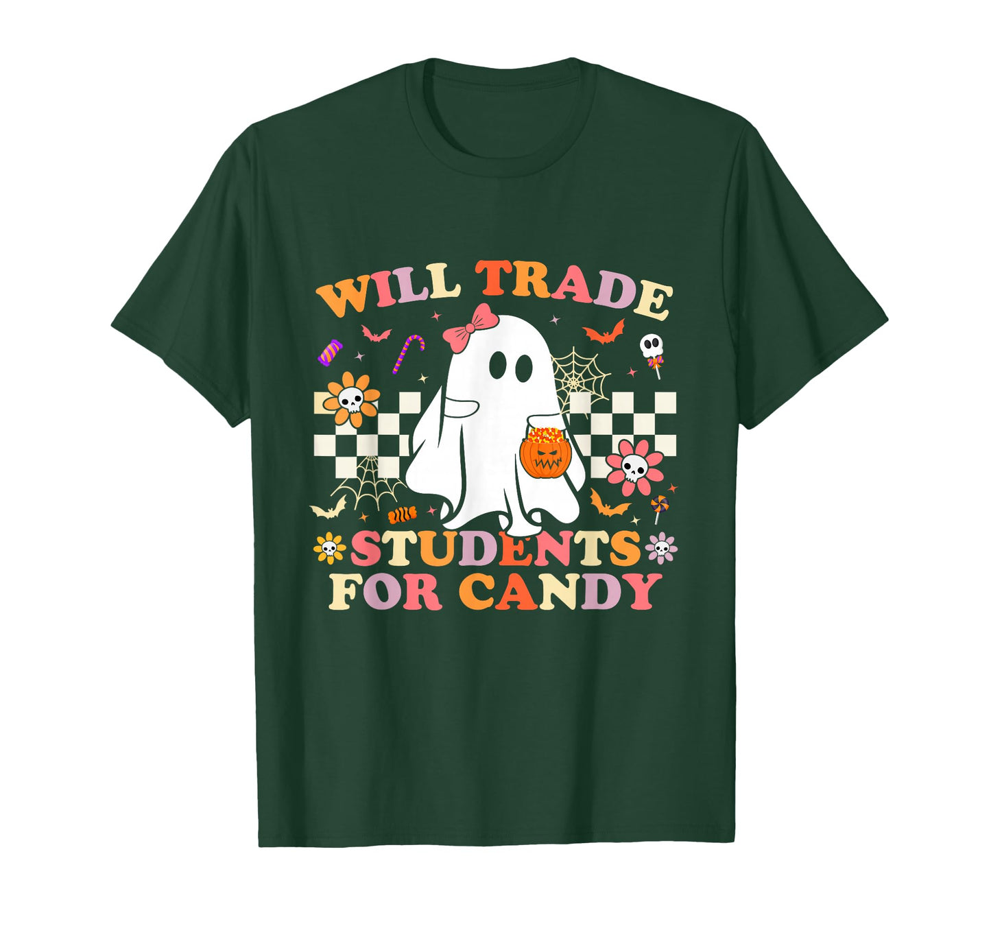 Will Trade Students for Candy Halloween Teacher Ghost Funny T-Shirt