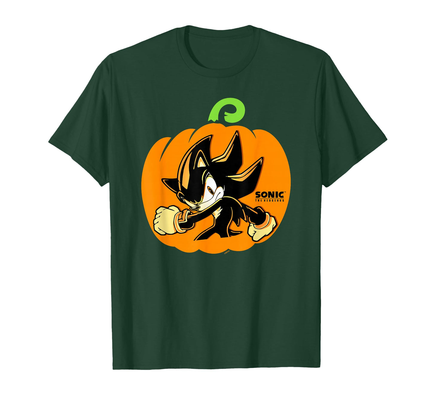 Sonic The Hedgehog Halloween Shadow In Pumpkin Chest Logo T-Shirt
