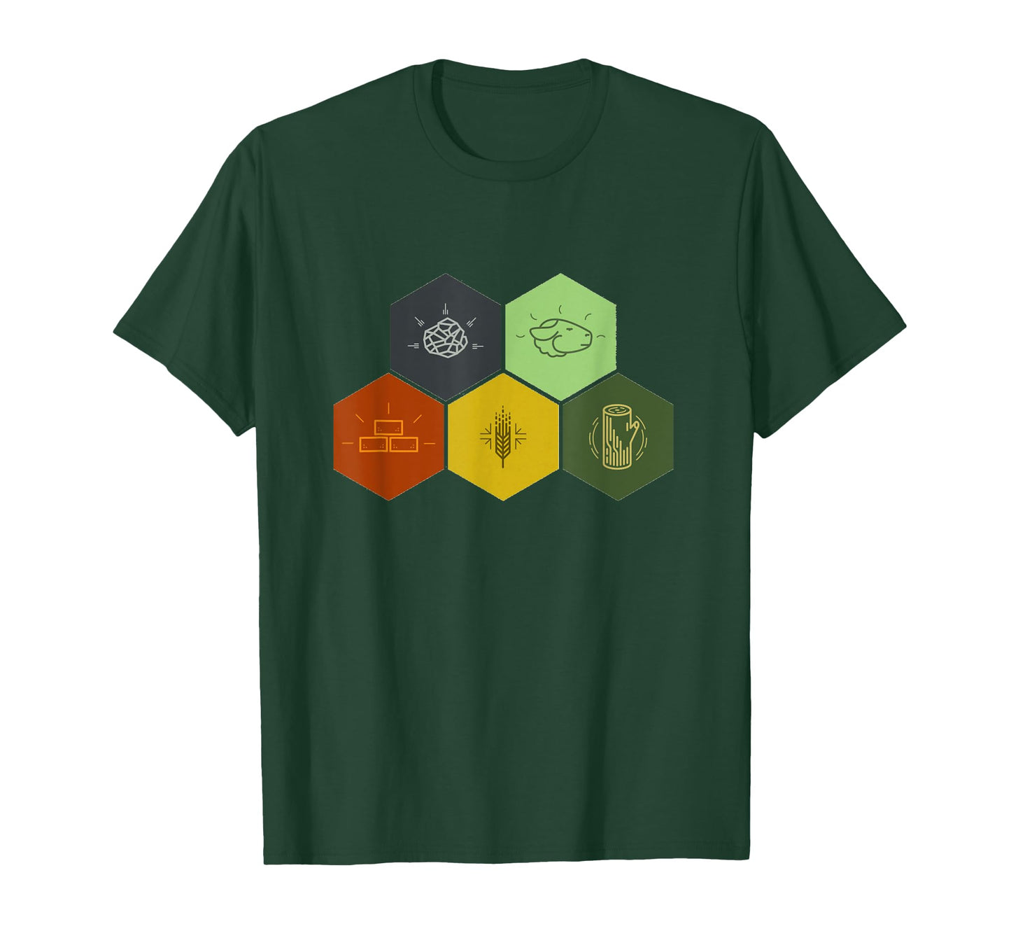Brick, Wood, Rock, Wheat, & Sheep T-Shirt | Board Game Geek T-Shirt