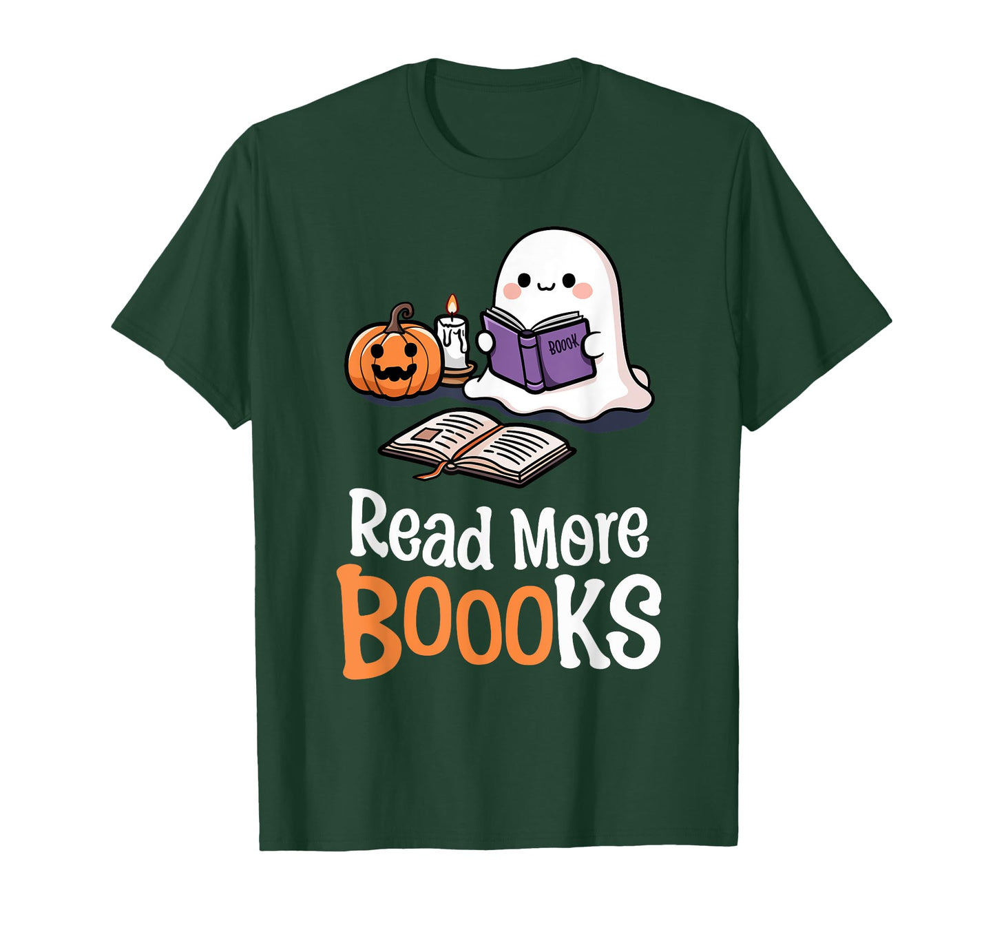 Halloween Teacher Women Cute Reading Ghost Read More Books T-Shirt