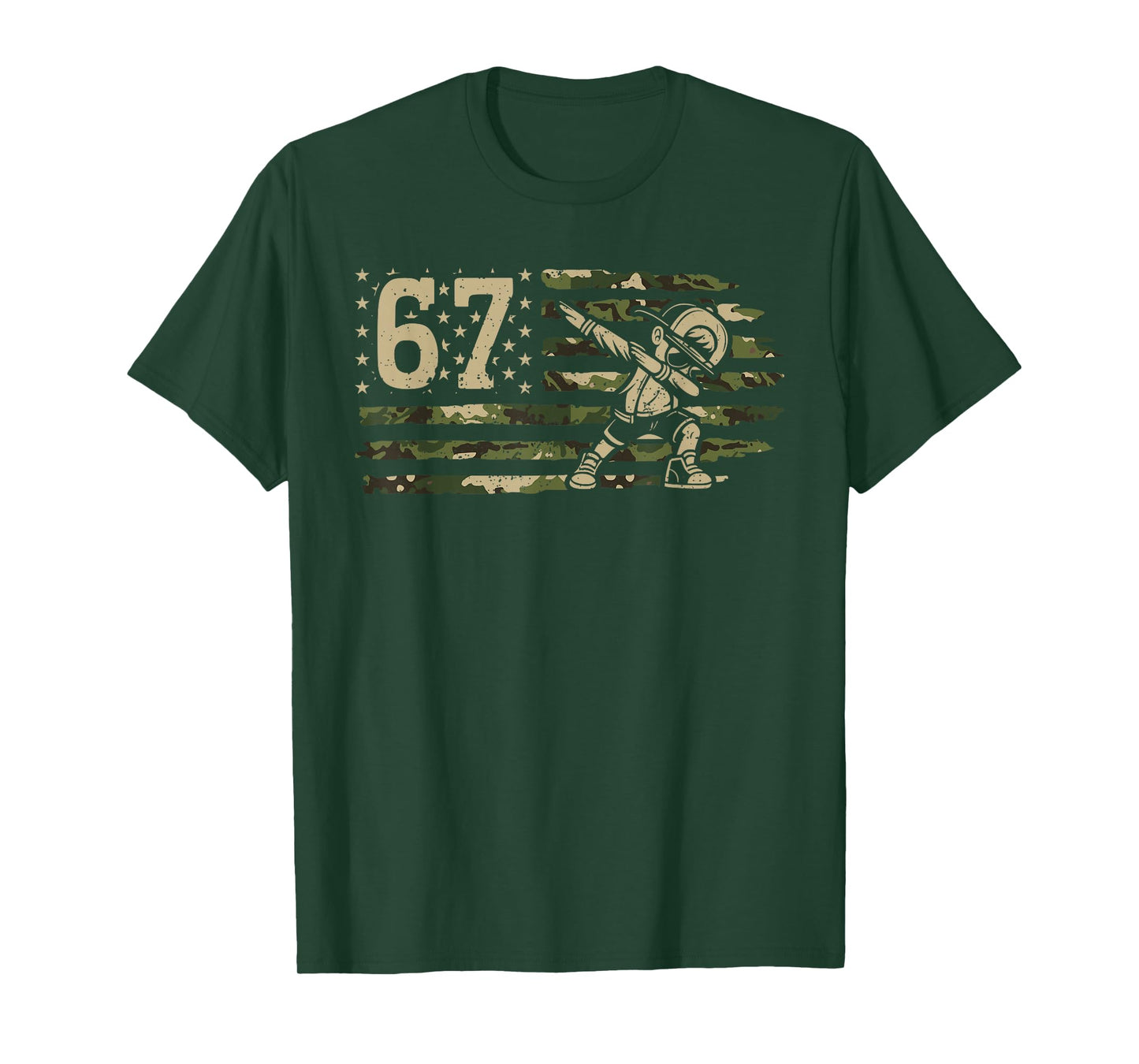 67 Meme Dabbing Boy Camo USA American Flag Six Seven Kids T-Shirt