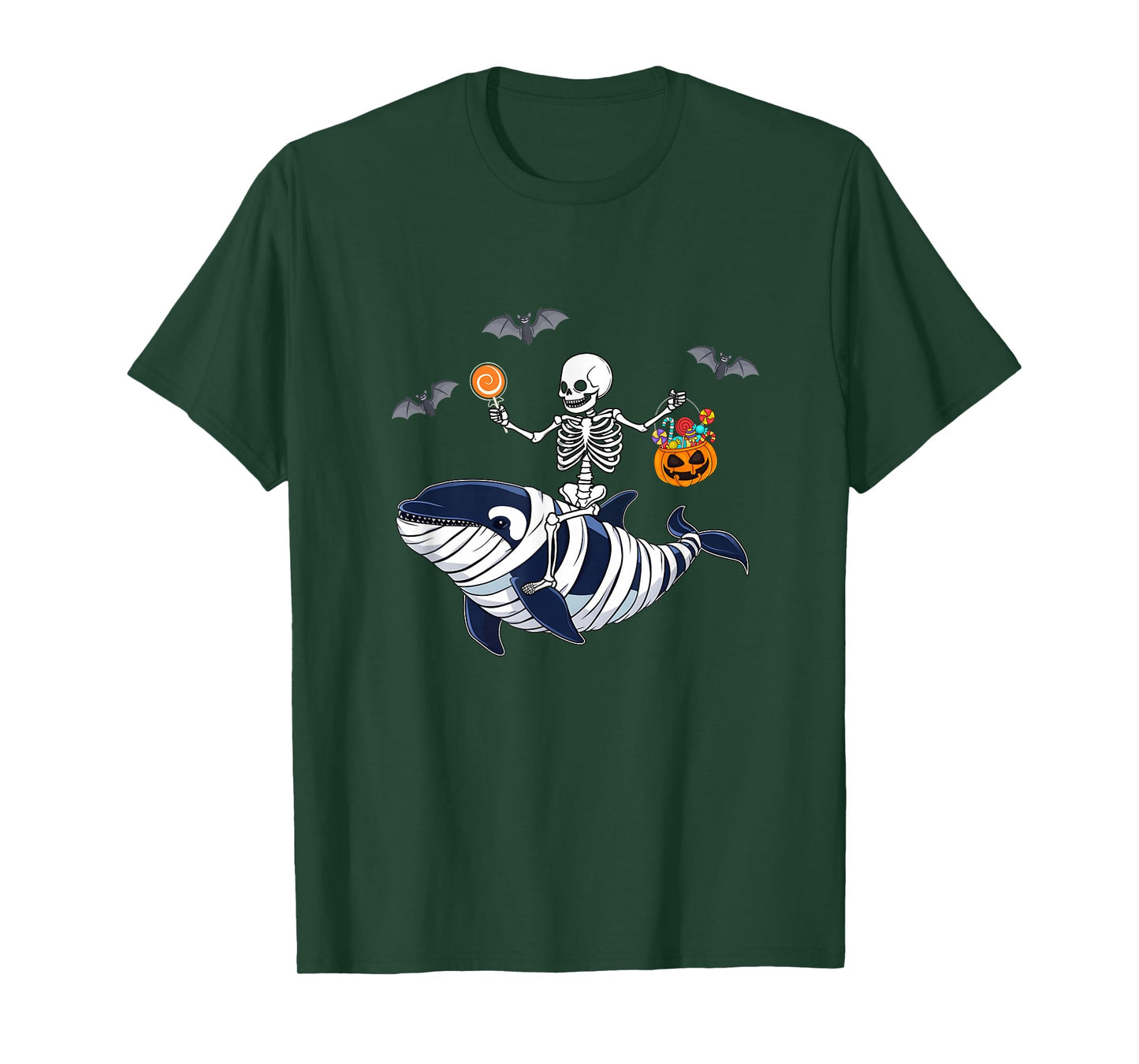Skeleton Riding Mummy Orca Halloween Costume Whale T-Shirt