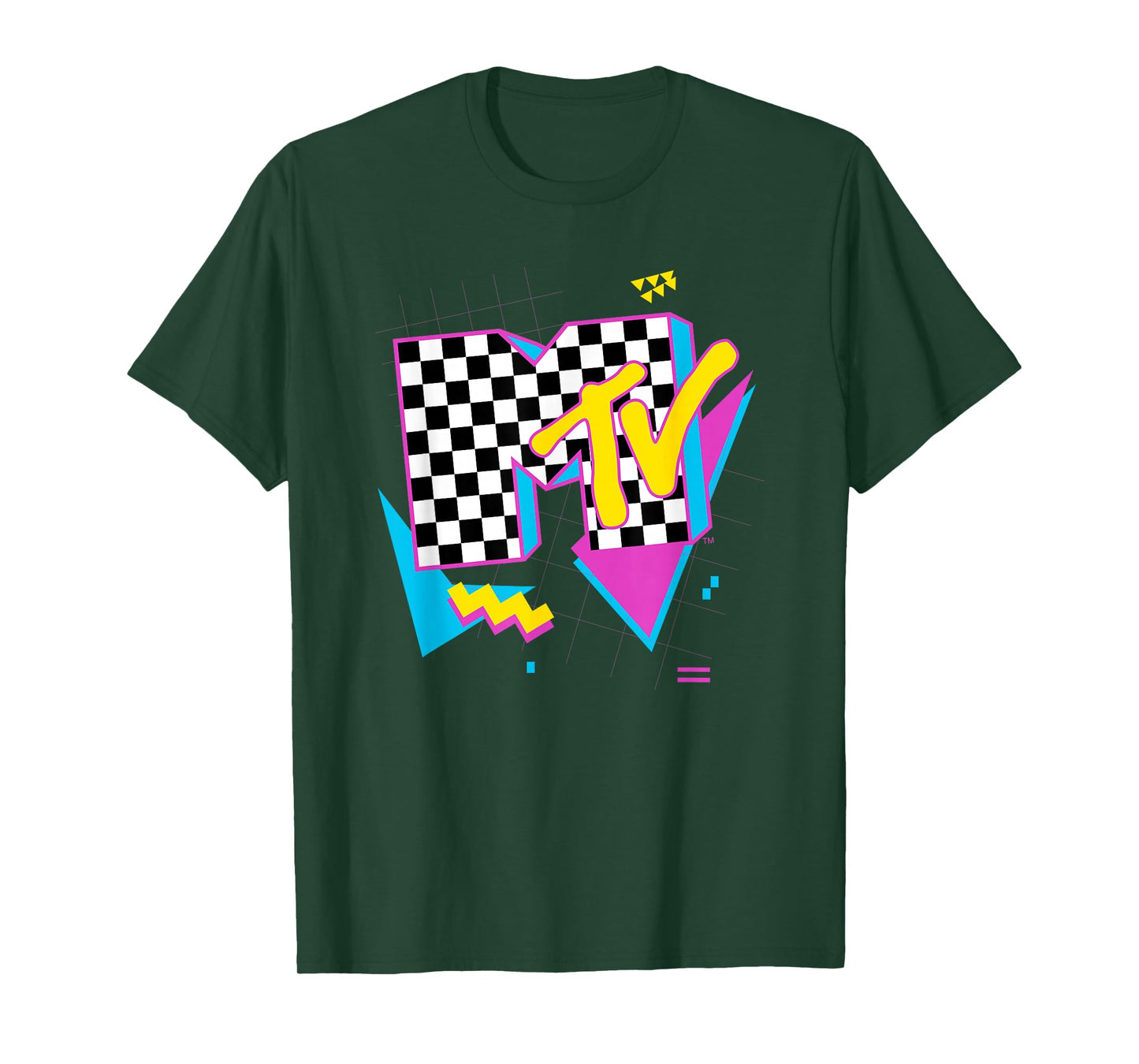 MTV Retro Checkered Neon Shapes Music Television T-Shirt
