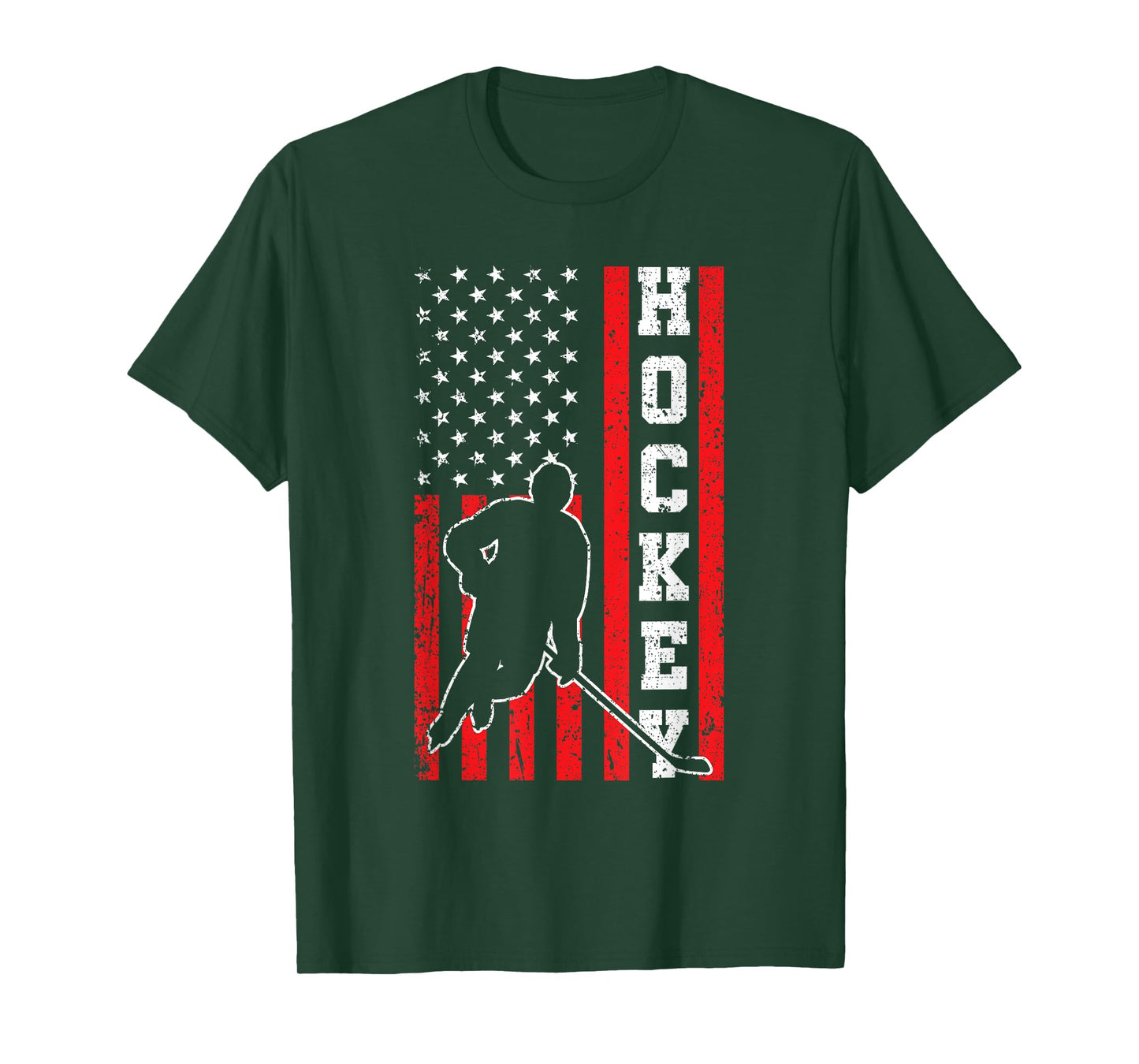 Hockey American USA Flag Men Boys 4th of July Hockey T-Shirt