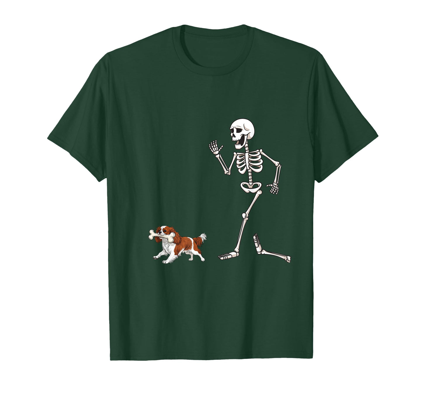 Funny Halloween Cavalier King Charles Spaniel and Skeleton T-Shirt
